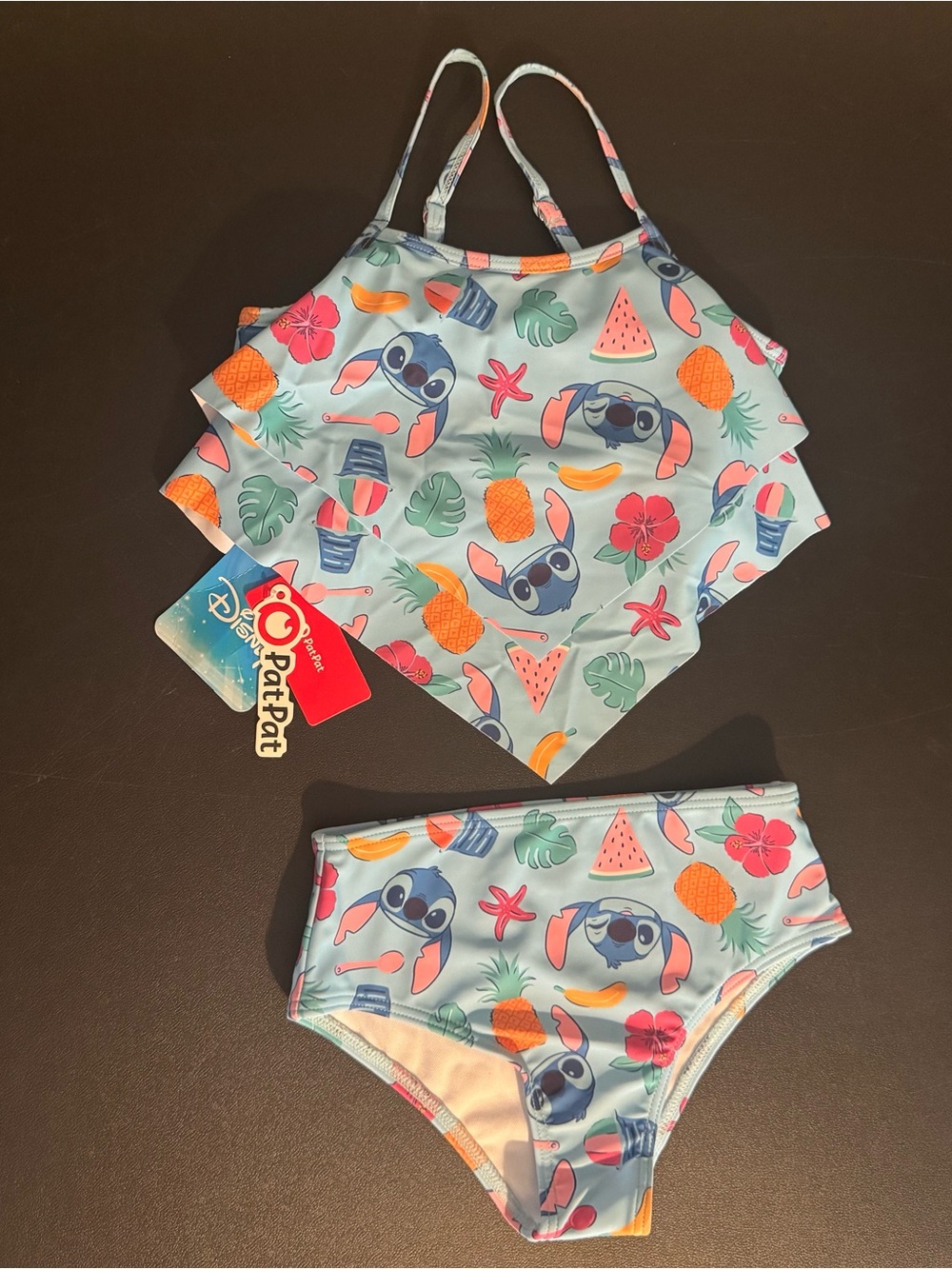 Patpat Disney Stitch, Girl’s 6Y/7Y, 2 Piece, Tankini Swimsuit with ruffled top.